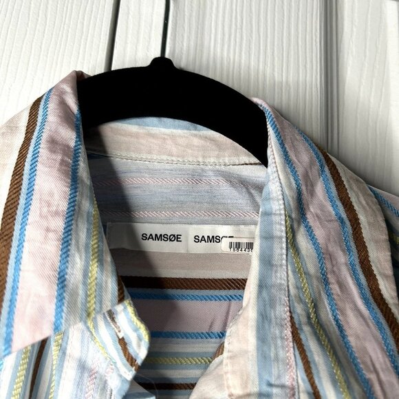 Samsoe Samsoe Alfrida Pastel Blue Striped Button Front Shirt Women's Size XXS - Picture 3 of 10